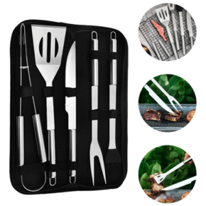 KIT CHURRASCO - UTENSÍLIOS EM AÇO INOX - MALETA COM 5 PEÇAS